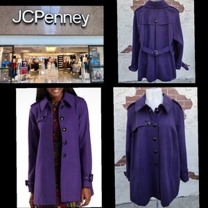 2X women Worthington JCPENNY dark purple button peacoat micro fleece coat